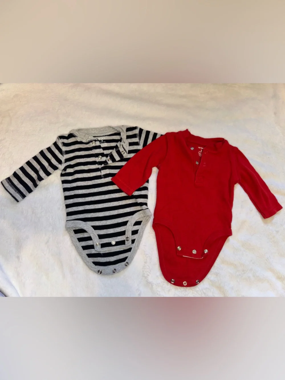 Carter's Red and grey and black Long-Sleeve Baby One-Piece Bodysuits